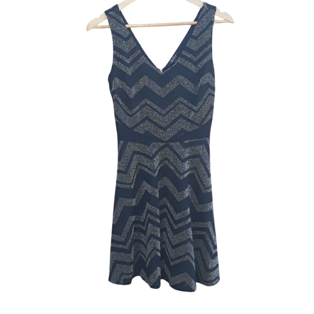 BeBop Dress Fit‎ Flare Mini Metallic Gold Zigzag